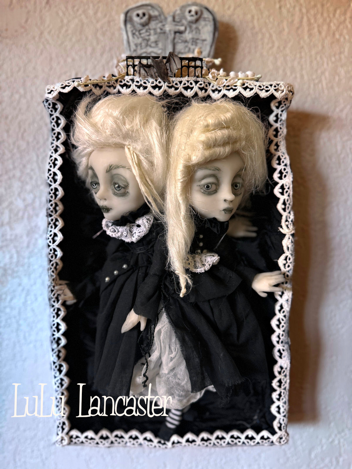 Amaris and Adara Goth Conjoined mini ghostie twins Original LuLu Lancaster Art Doll