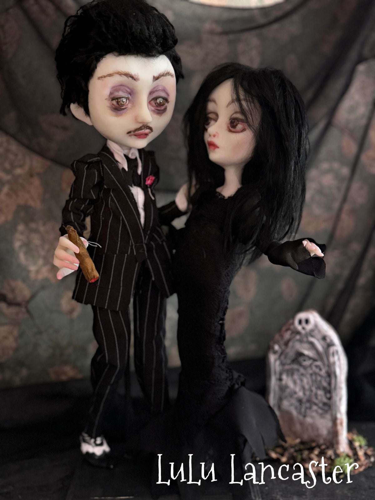 Gomez and Morticia a graveyard dance Original LuLu Lancaster Art Doll
