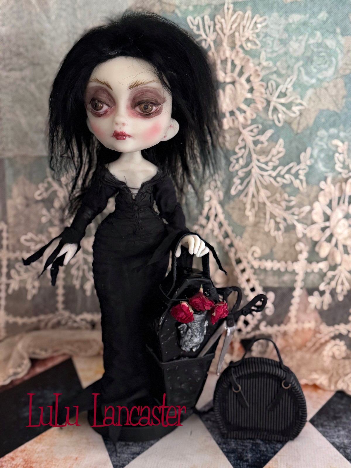 Traveling Morticia Original LuLu Lancaster Art Doll
