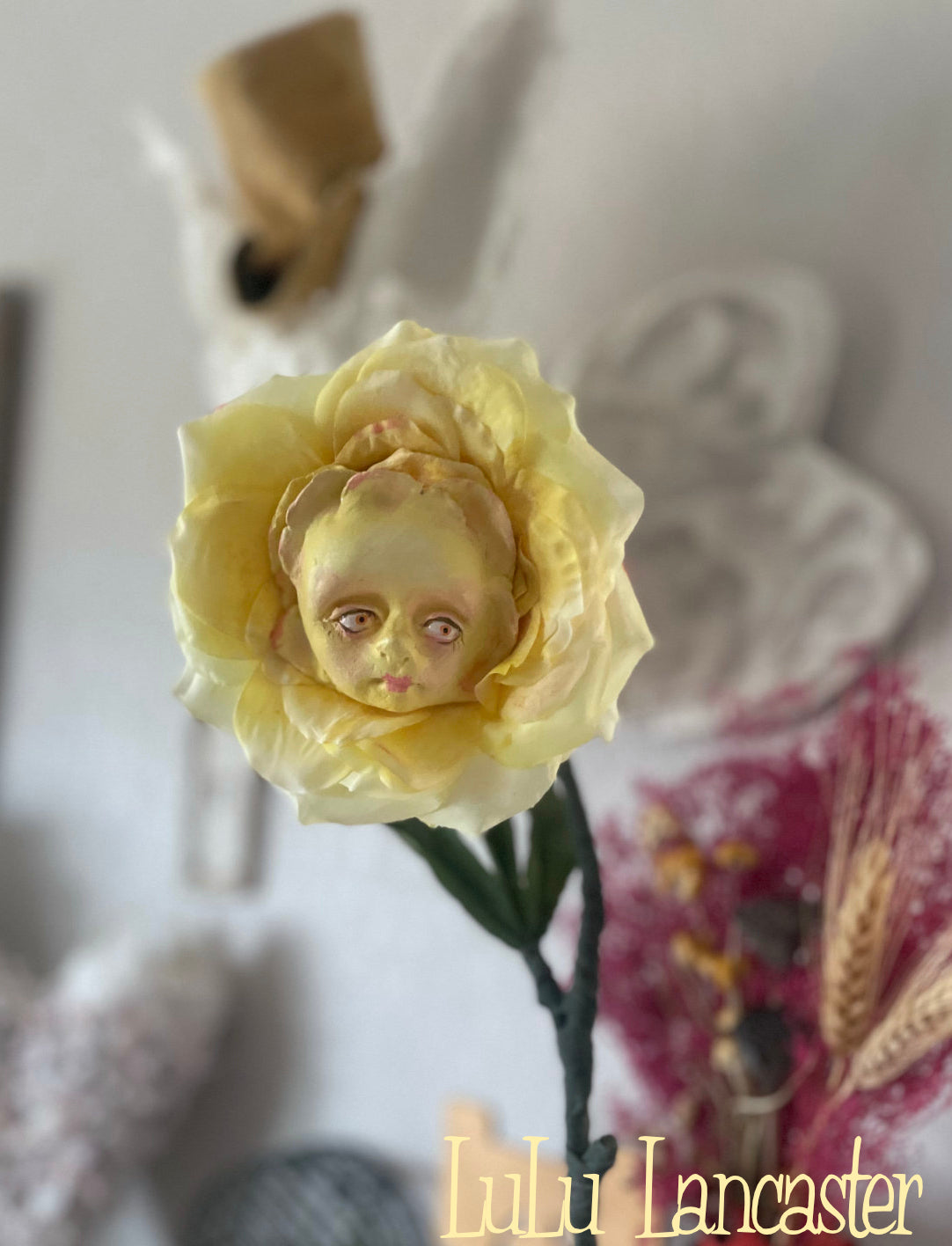 Peony Flower Yellow in LuLu's Wonderland Original LuLu Lancaster Art