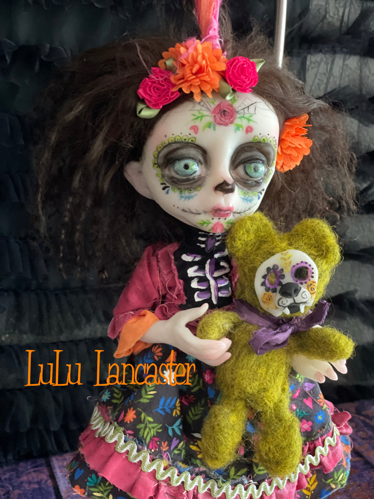 Eliana hanging Day of the dead Original LuLu Lancaster Halloween Art Doll