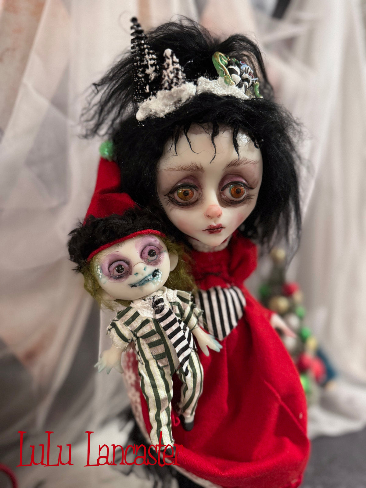 Merry Gothmas Lydia and tiny Beetlejuice Original LuLu Lancaster Art Doll