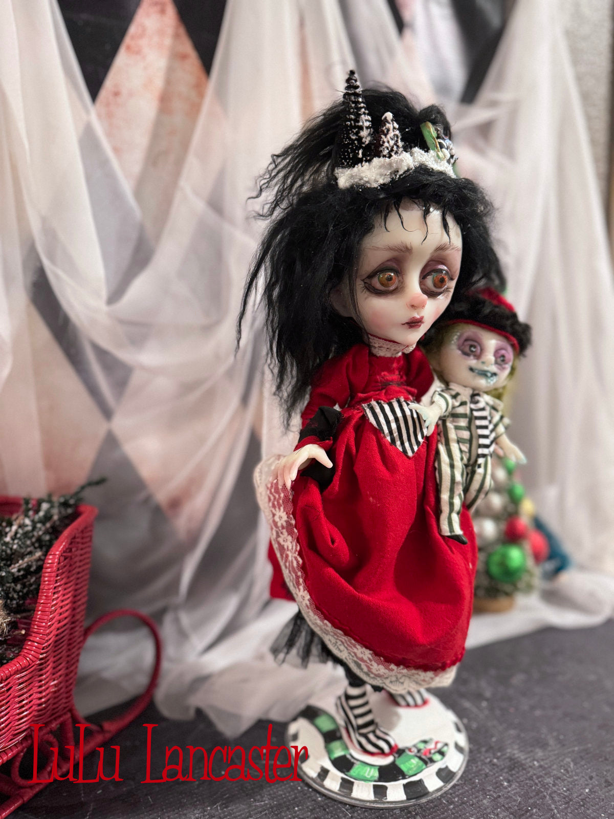 Merry Gothmas Lydia and tiny Beetlejuice Original LuLu Lancaster Art Doll