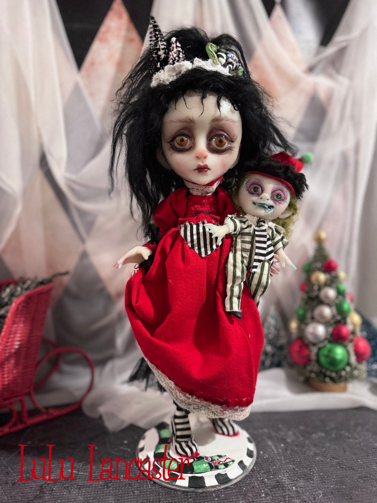 Merry Gothmas Lydia and tiny Beetlejuice Original LuLu Lancaster Art Doll