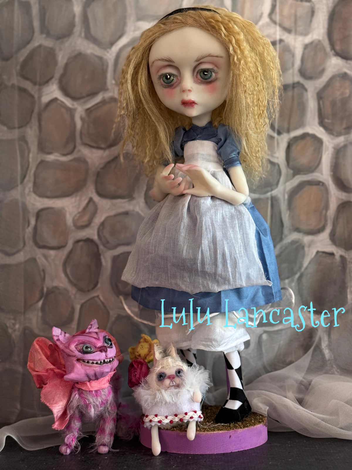 Alice Cheshire and White Rabbit Wonderland Original LuLu Lancaster Art Doll