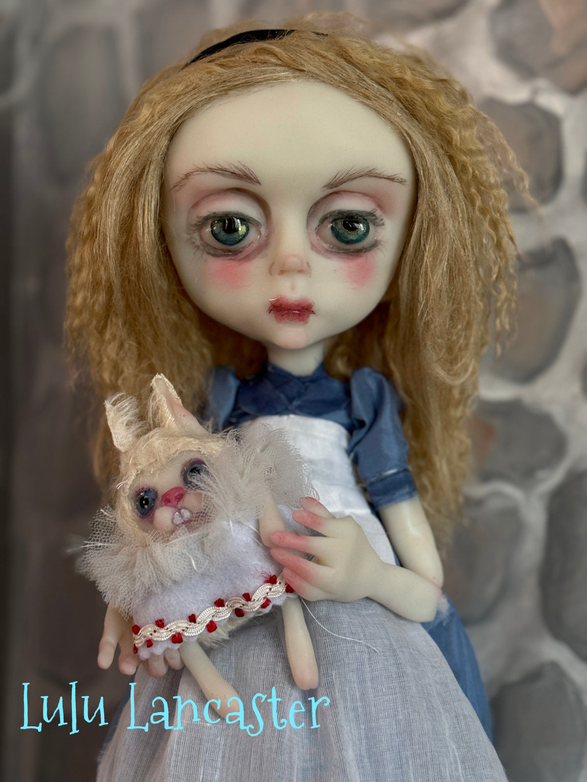 Alice Cheshire and White Rabbit Wonderland Original LuLu Lancaster Art Doll