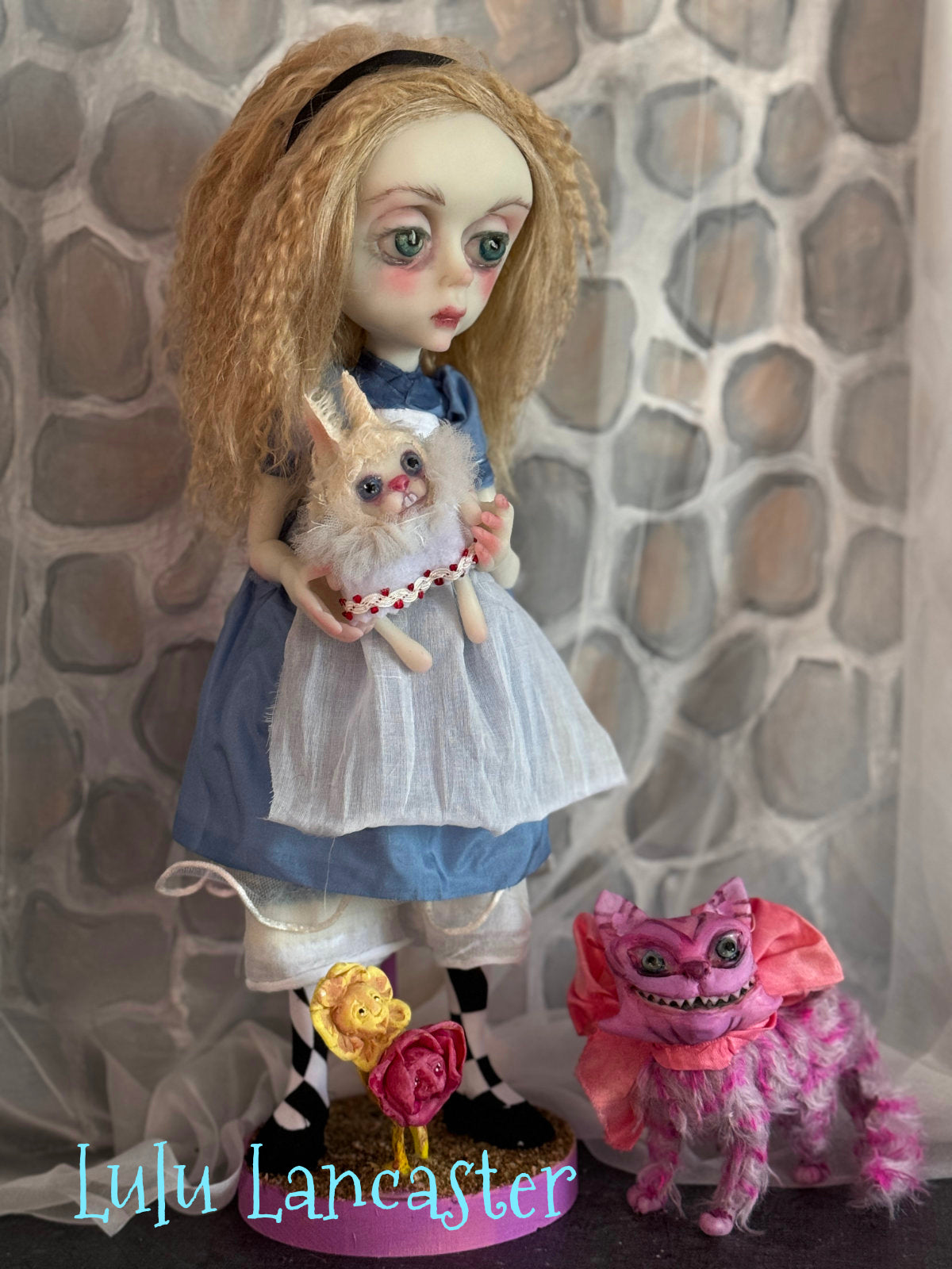 Alice Cheshire and White Rabbit Wonderland Original LuLu Lancaster Art Doll