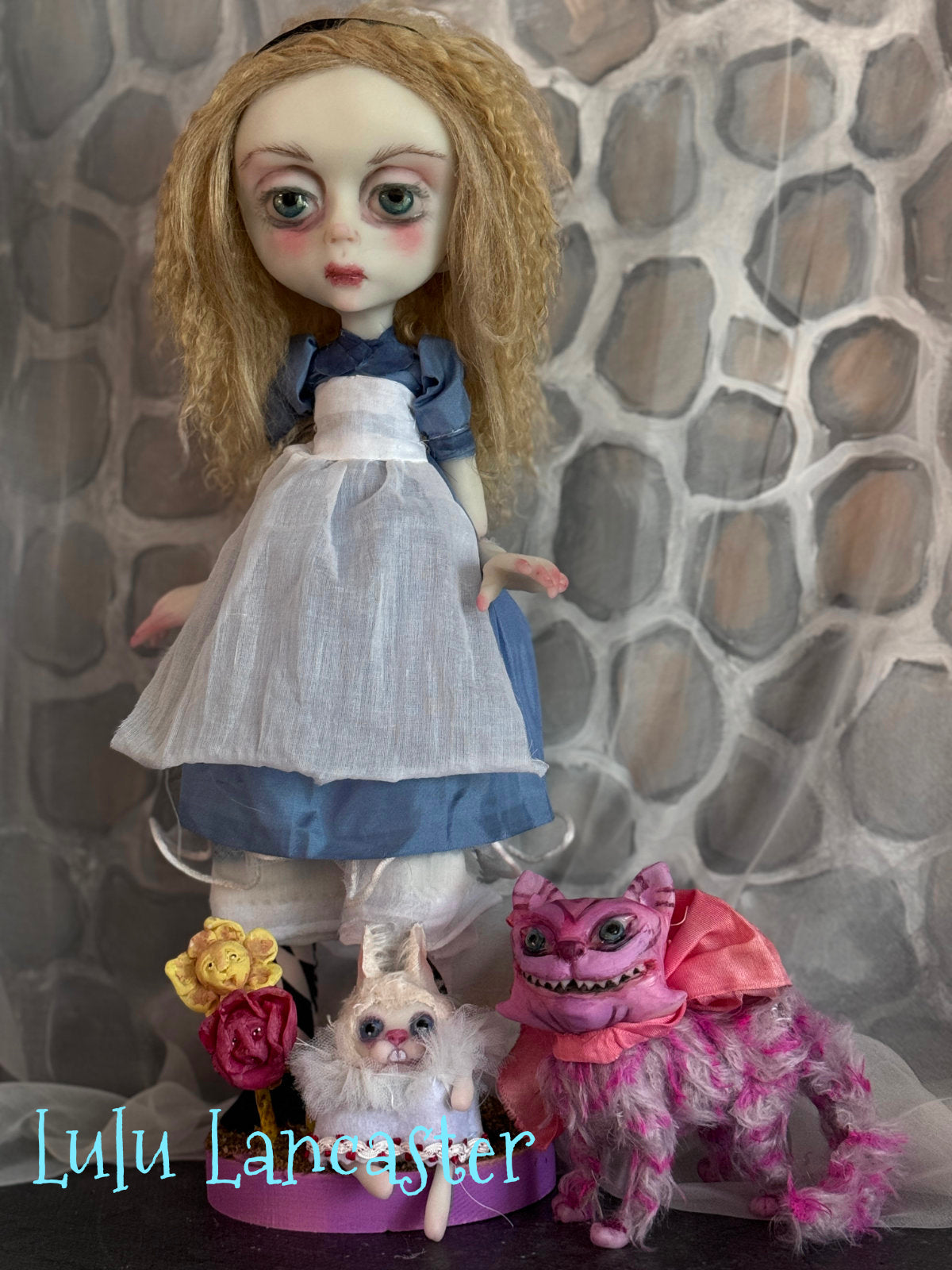 Alice Cheshire and White Rabbit Wonderland Original LuLu Lancaster Art Doll