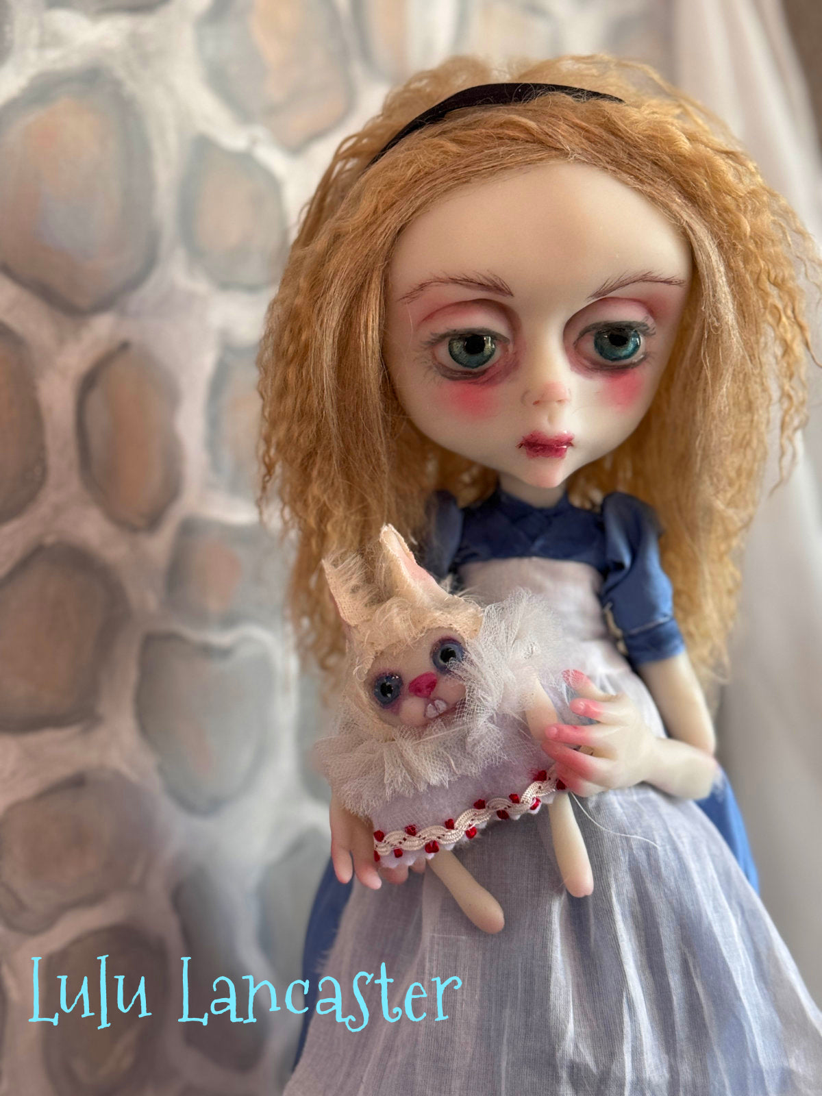 Alice Cheshire and White Rabbit Wonderland Original LuLu Lancaster Art Doll