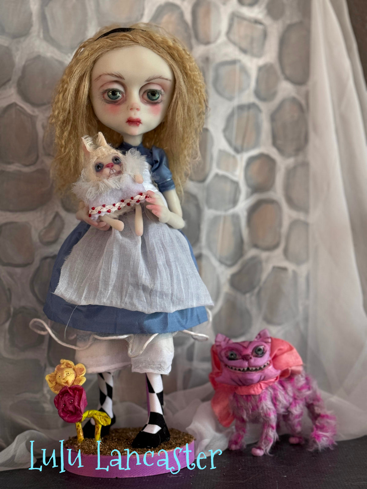 Alice Cheshire and White Rabbit Wonderland Original LuLu Lancaster Art Doll