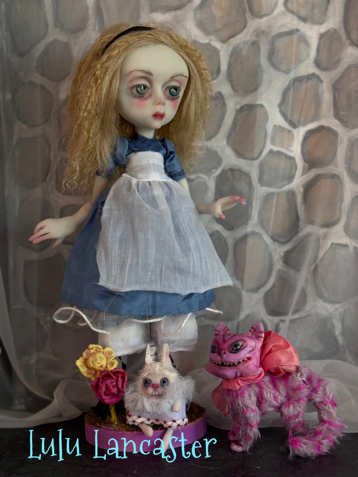 Alice Cheshire and White Rabbit Wonderland Original LuLu Lancaster Art Doll
