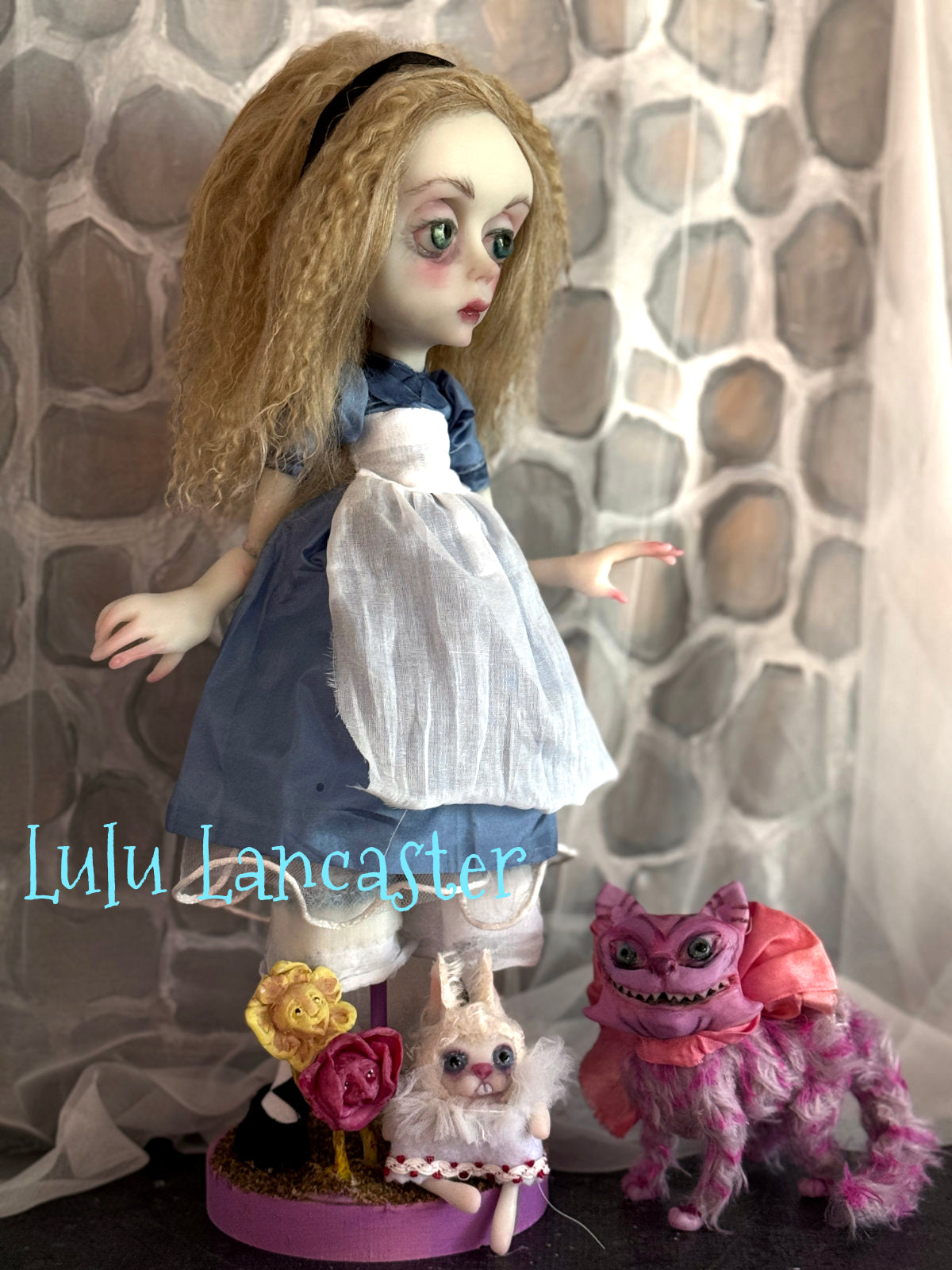 Alice Cheshire and White Rabbit Wonderland Original LuLu Lancaster Art Doll