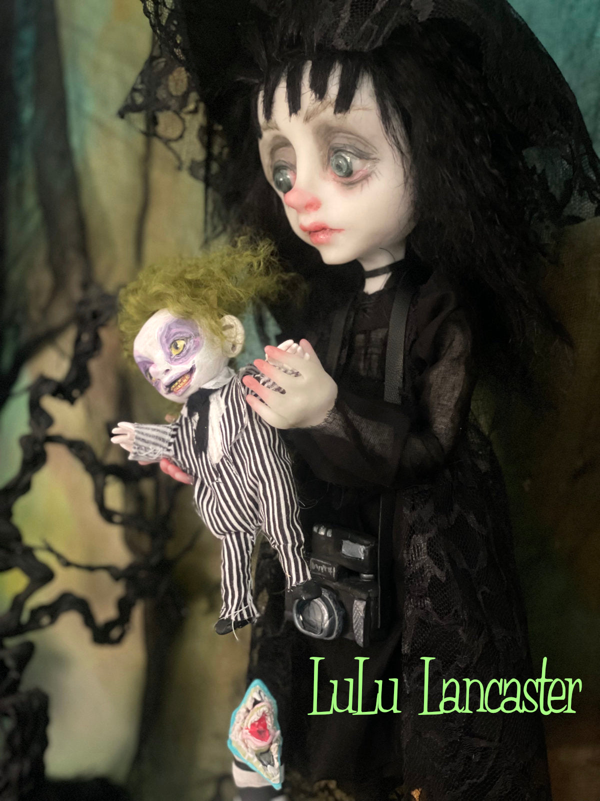 Lydia and Tiny Beetlejuice Original LuLu Lancaster Art Dolls