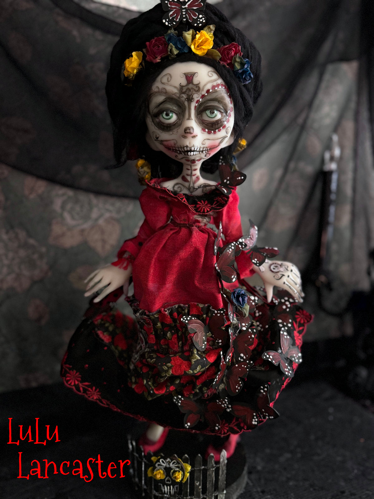 Bonita Red Monarch Day of the Dead Original LuLu Lancaster Art Dolls