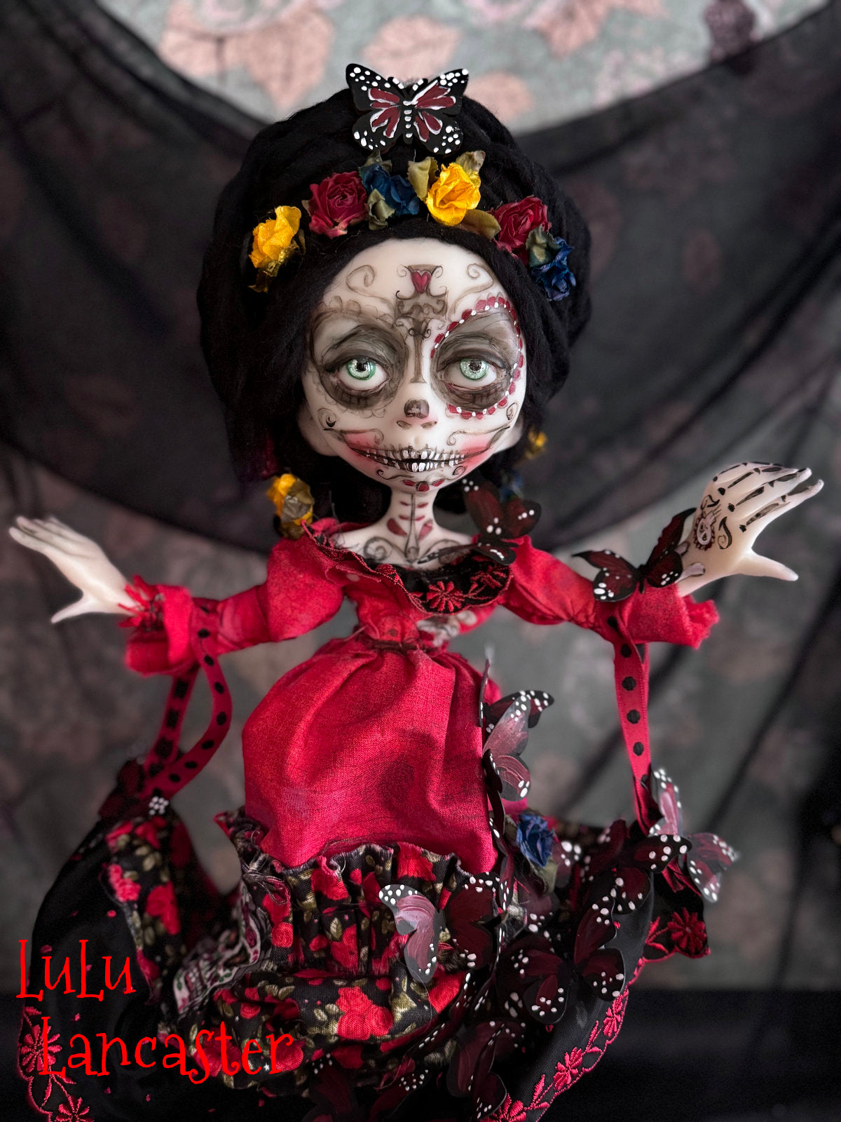 Bonita Red Monarch Day of the Dead Original LuLu Lancaster Art Dolls