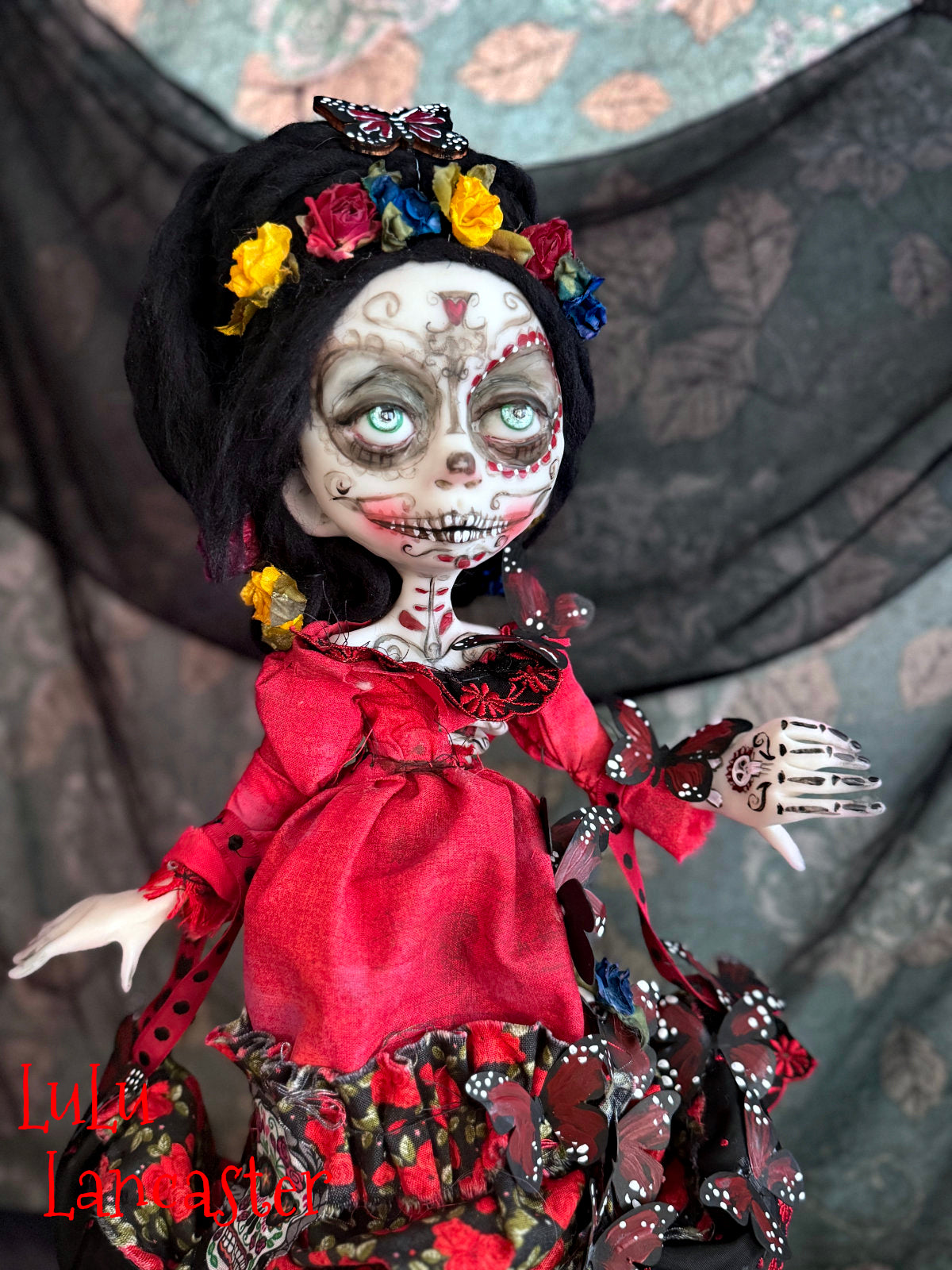 Bonita Red Monarch Day of the Dead Original LuLu Lancaster Art Dolls