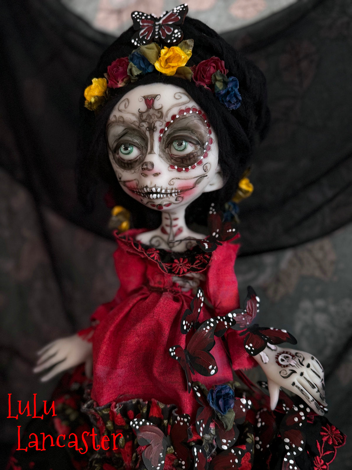 Bonita Red Monarch Day of the Dead Original LuLu Lancaster Art Dolls