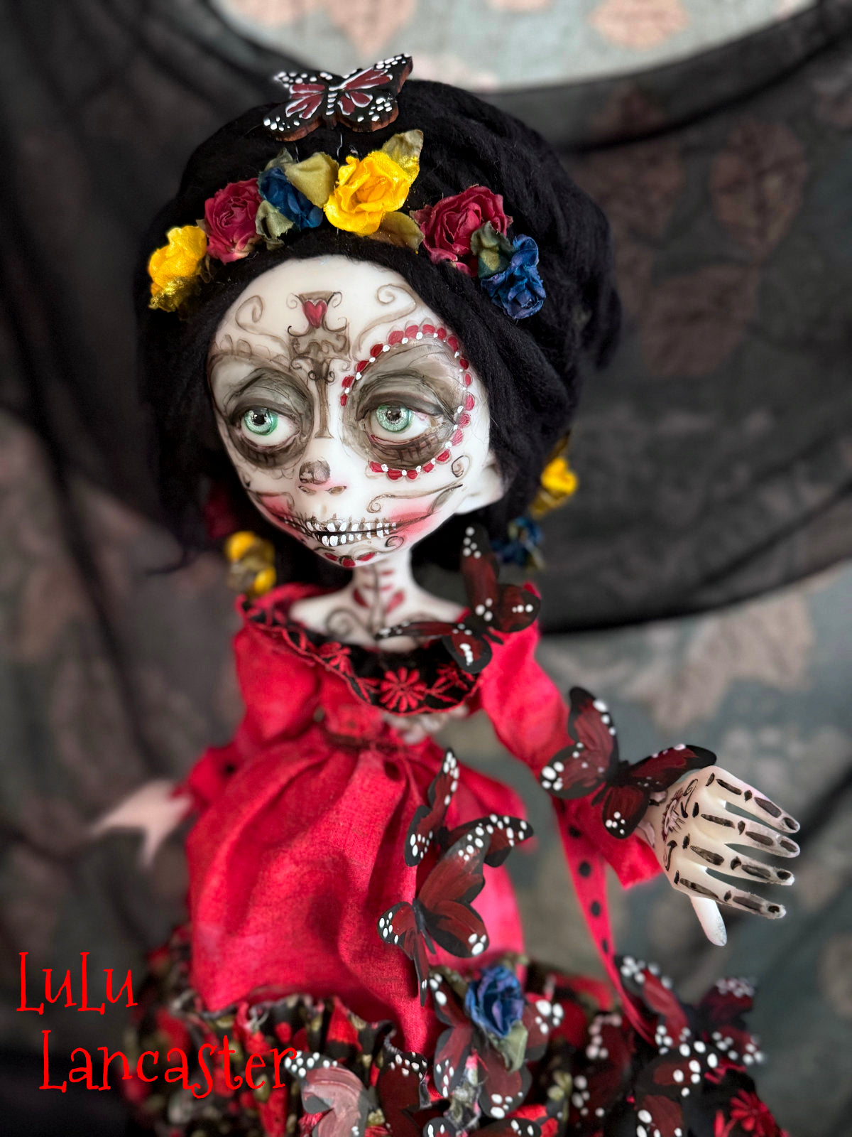 Bonita Red Monarch Day of the Dead Original LuLu Lancaster Art Dolls