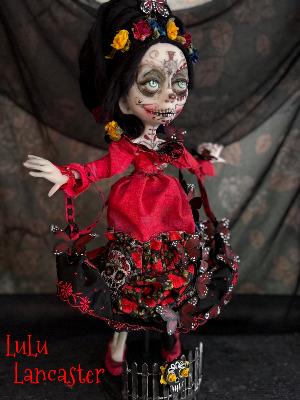 Bonita Red Monarch Day of the Dead Original LuLu Lancaster Art Dolls
