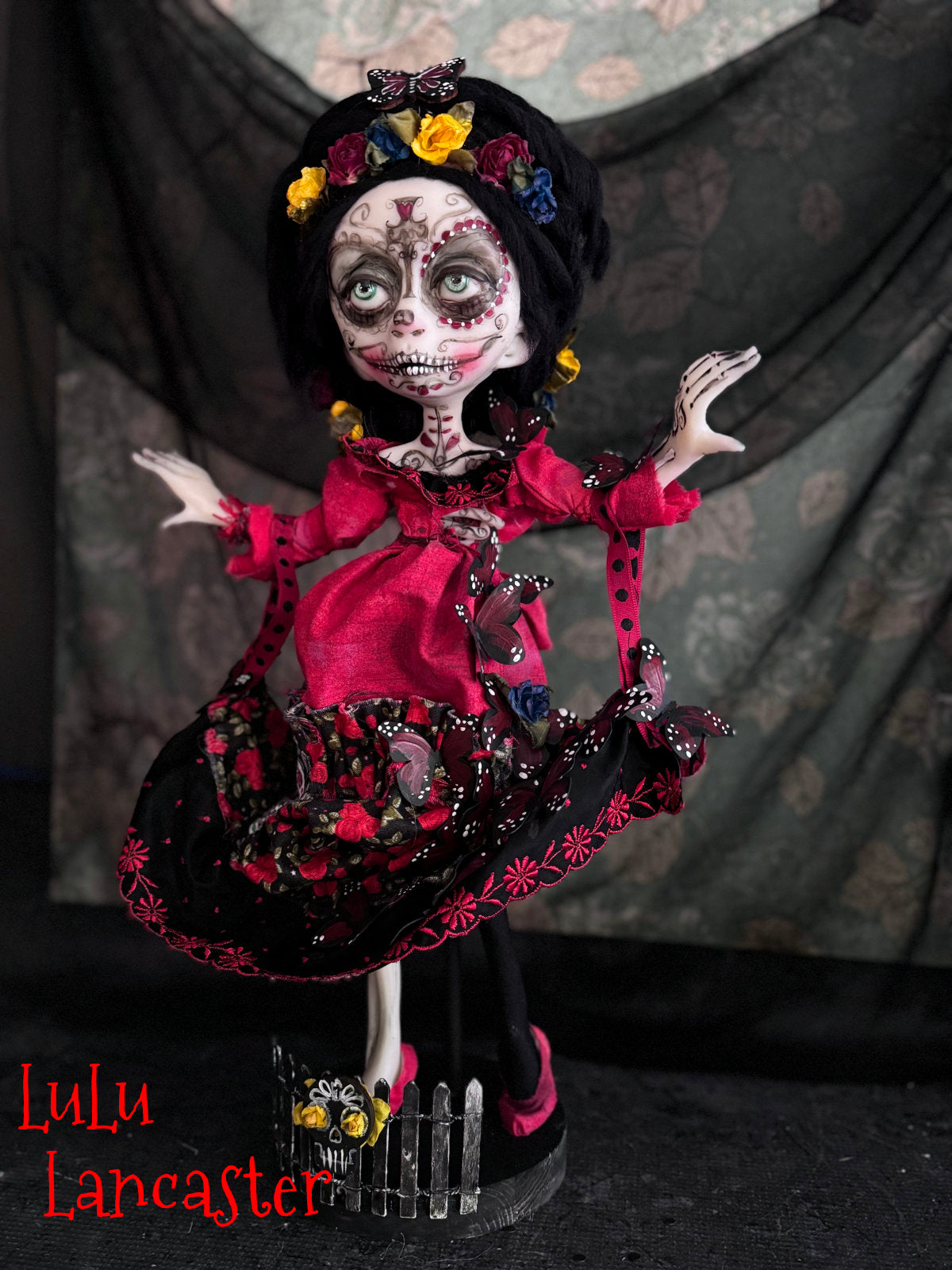 Bonita Red Monarch Day of the Dead Original LuLu Lancaster Art Dolls