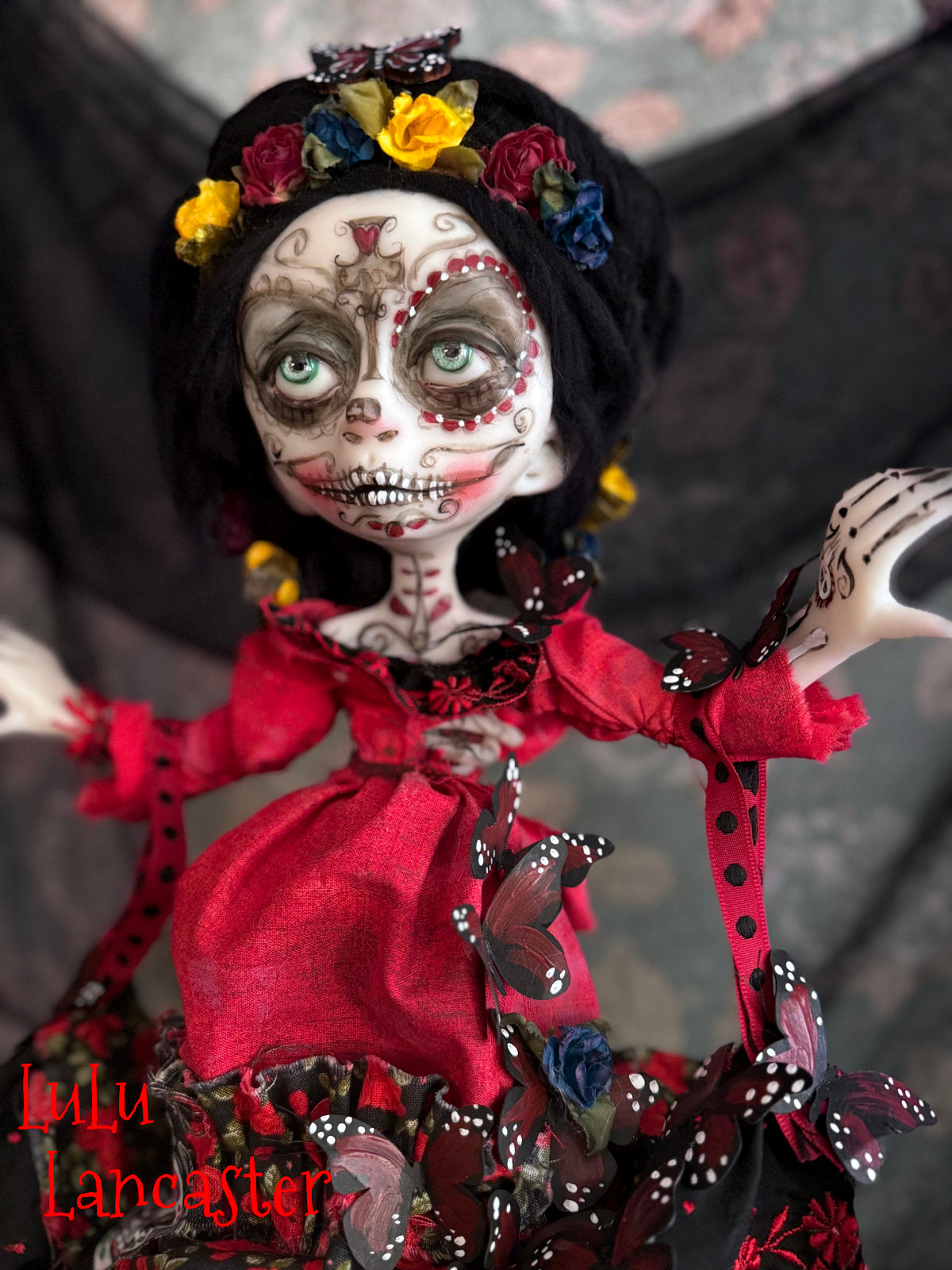 Bonita Red Monarch Day of the Dead Original LuLu Lancaster Art Dolls