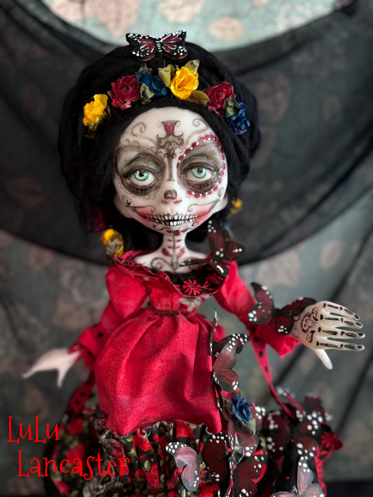 Bonita Red Monarch Day of the Dead Original LuLu Lancaster Art Dolls