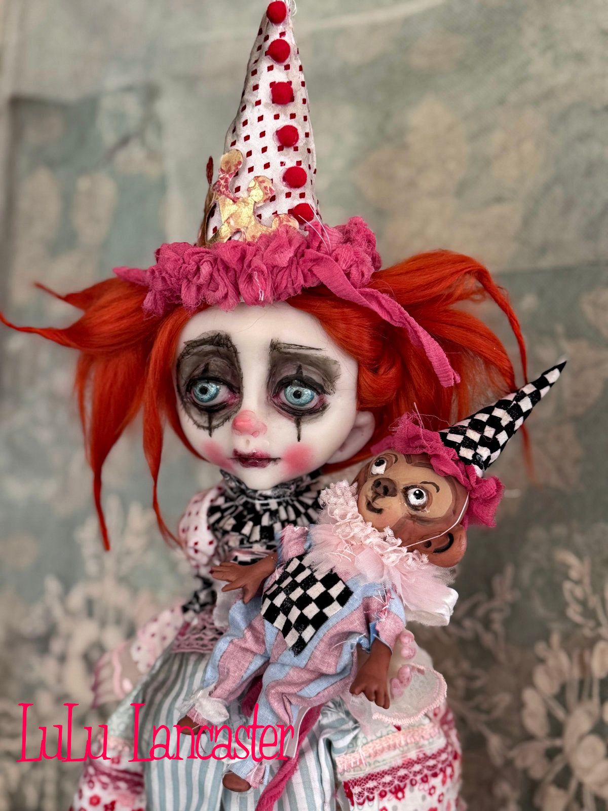 Cleo Circus Clown and Chipper the Chimp  Original LuLu Lancaster Art Doll
