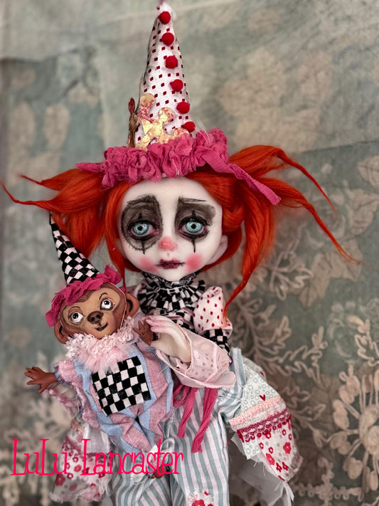 Cleo Circus Clown and Chipper the Chimp  Original LuLu Lancaster Art Doll