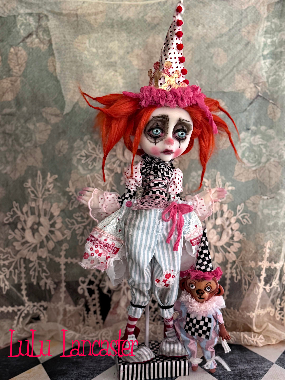 Cleo Circus Clown and Chipper the Chimp  Original LuLu Lancaster Art Doll