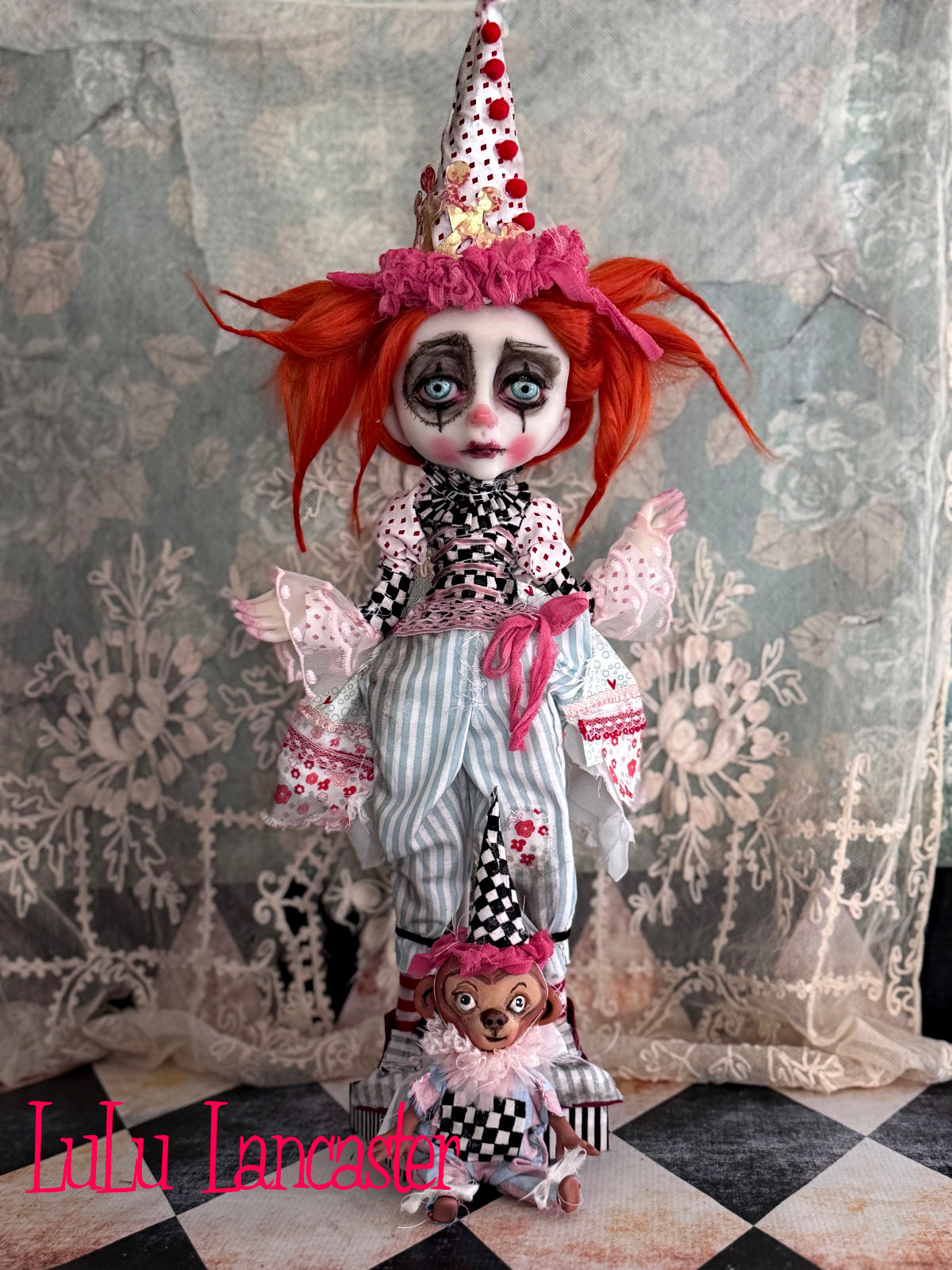 Cleo Circus Clown and Chipper the Chimp  Original LuLu Lancaster Art Doll