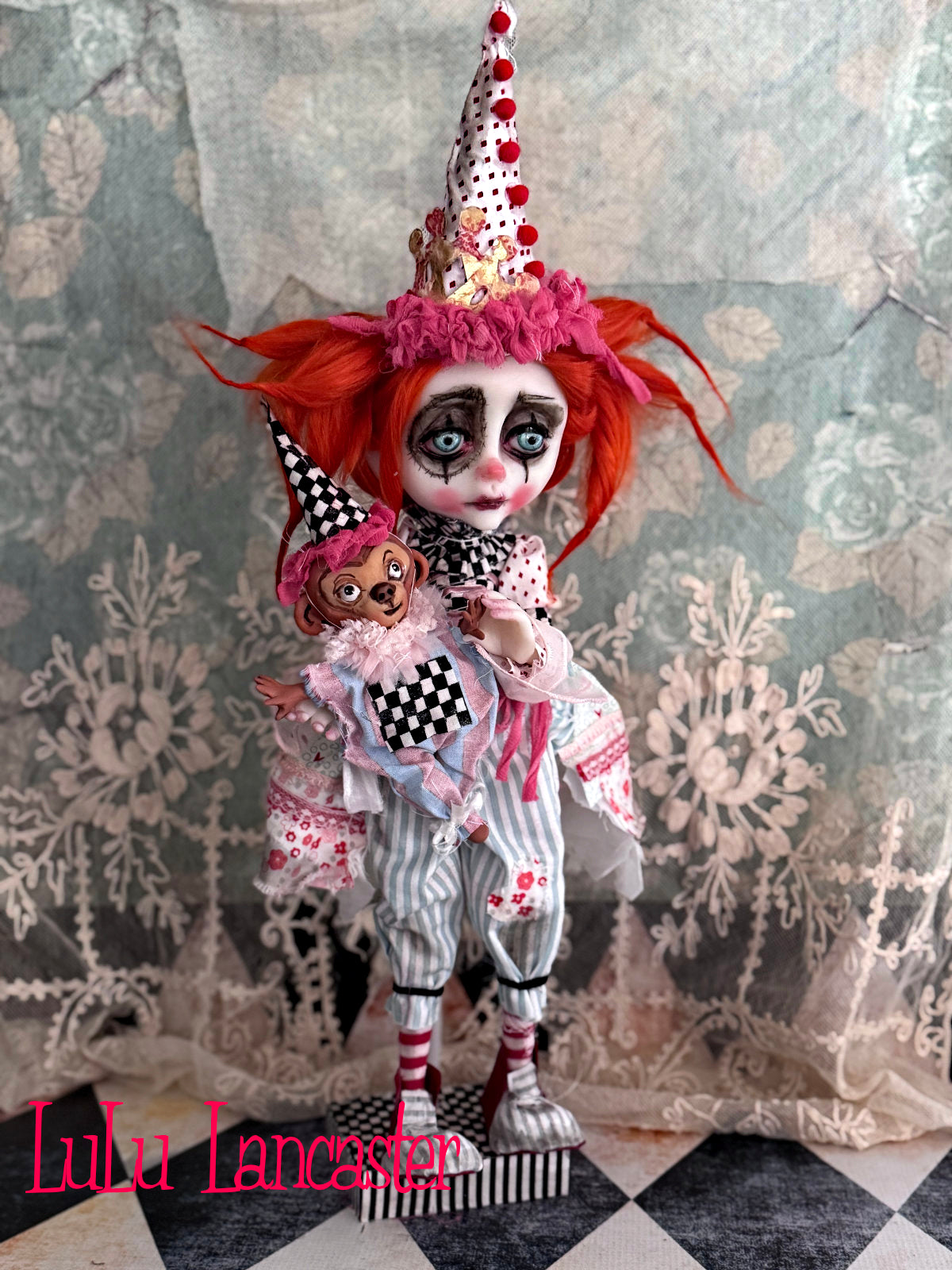 Cleo Circus Clown and Chipper the Chimp  Original LuLu Lancaster Art Doll