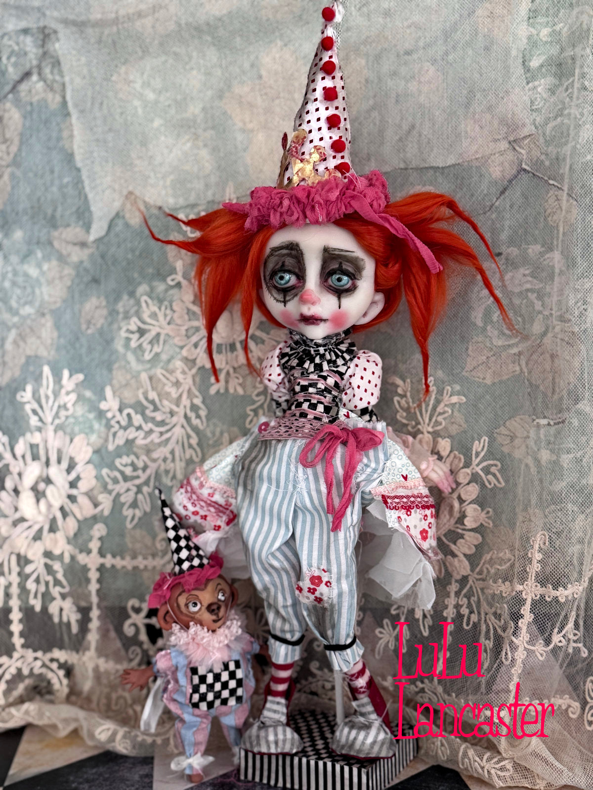 Cleo Circus Clown and Chipper the Chimp  Original LuLu Lancaster Art Doll