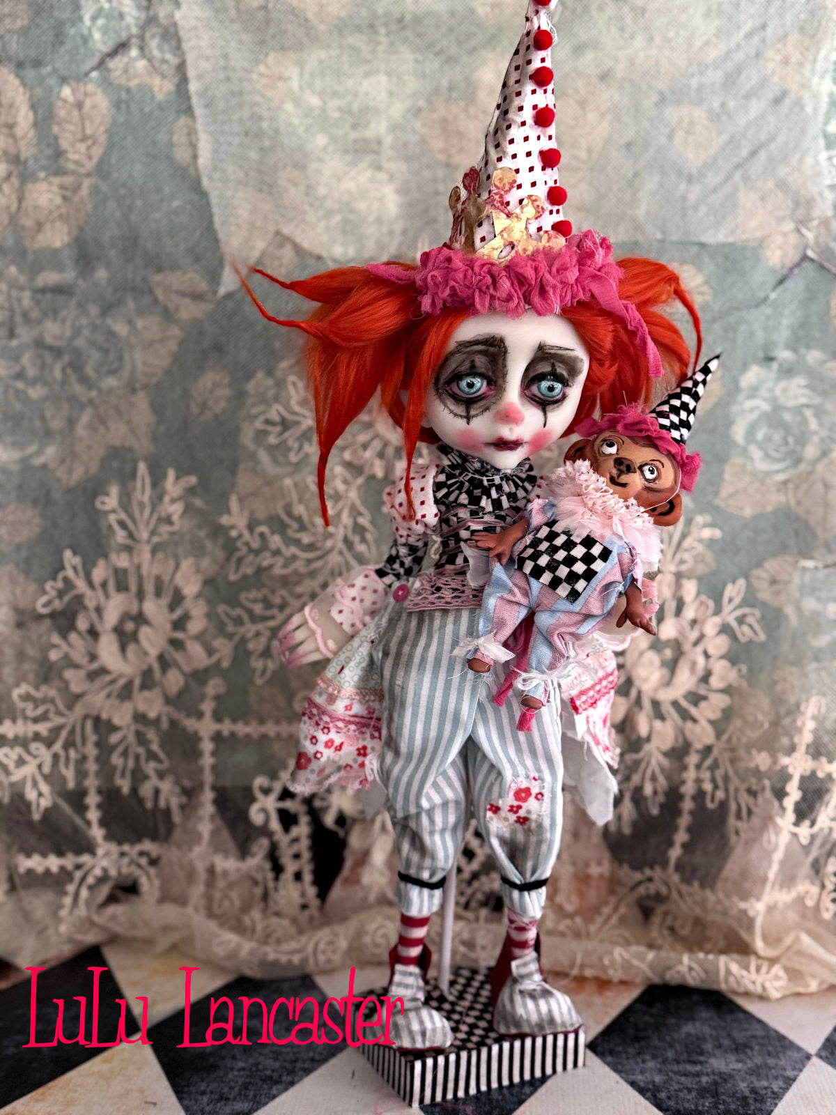 Cleo Circus Clown and Chipper the Chimp  Original LuLu Lancaster Art Doll