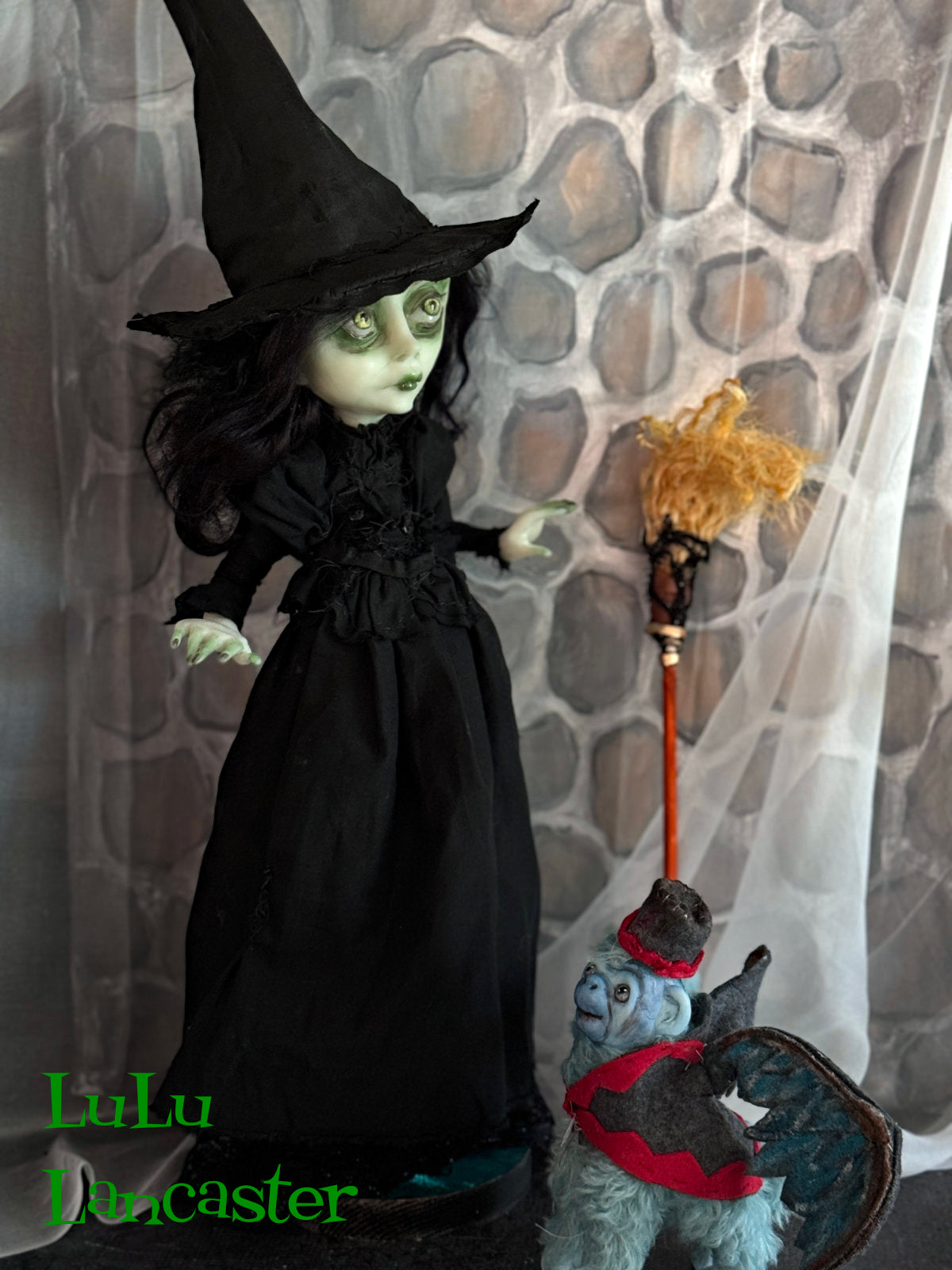 Elphaba wicked witch and flying monkey Original LuLu Lancaster Art Doll