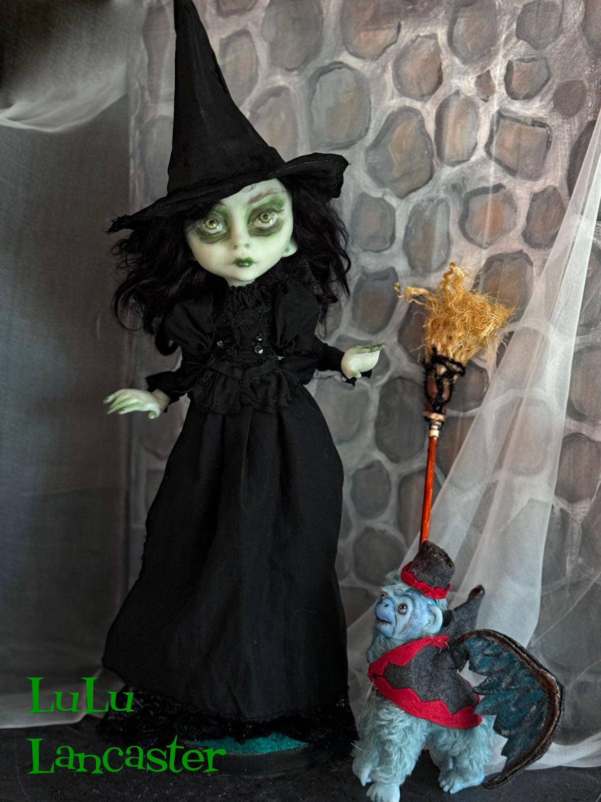 Elphaba wicked witch and flying monkey Original LuLu Lancaster Art Doll