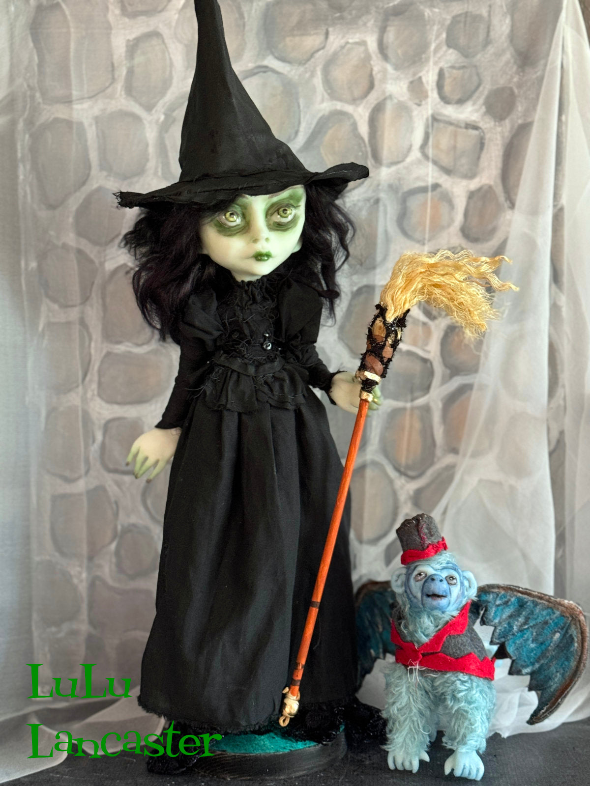 Elphaba wicked witch and flying monkey Original LuLu Lancaster Art Doll