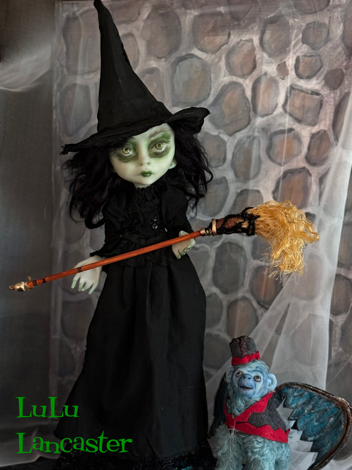 Elphaba wicked witch and flying monkey Original LuLu Lancaster Art Doll