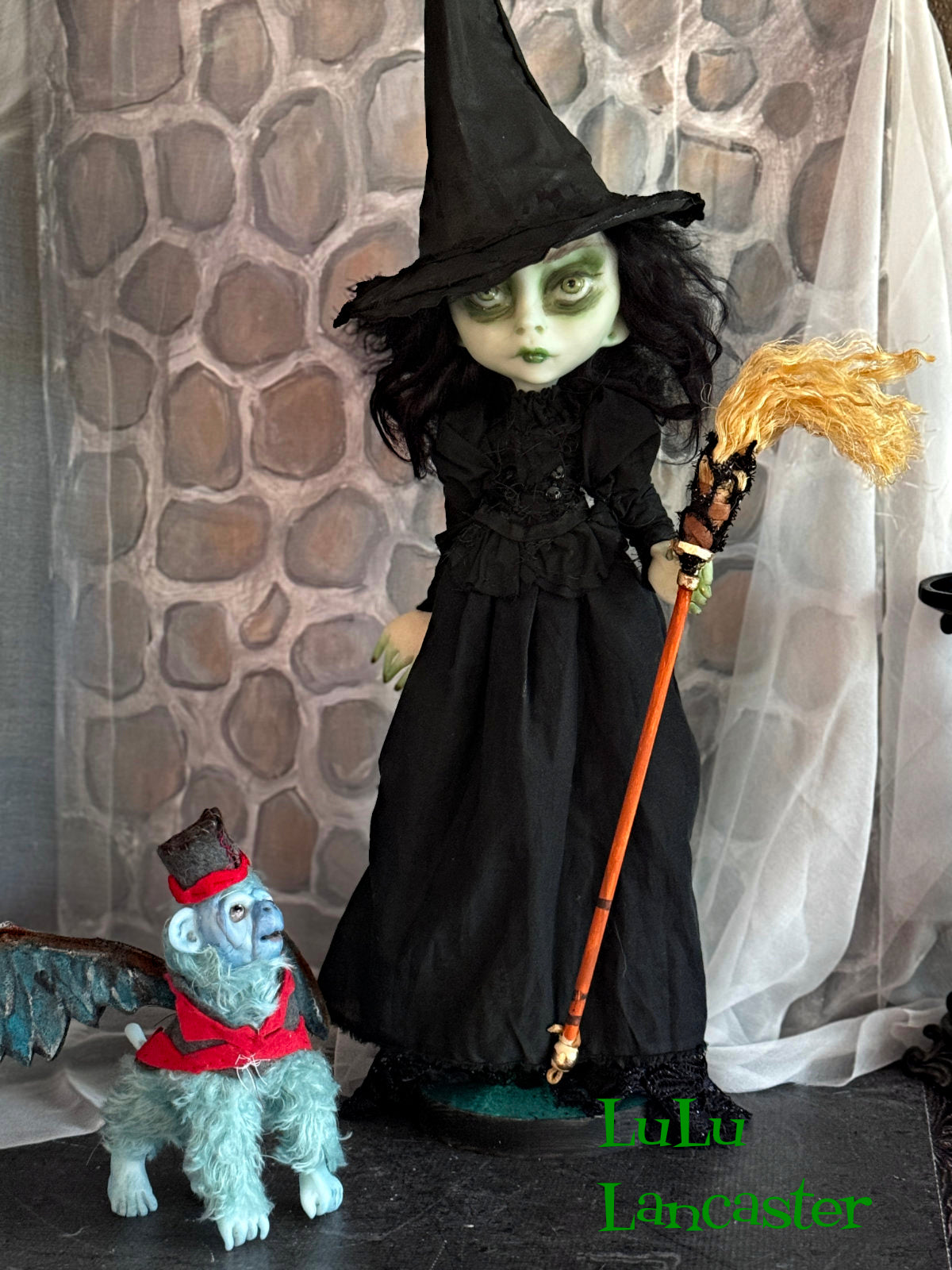 Elphaba wicked witch and flying monkey Original LuLu Lancaster Art Doll