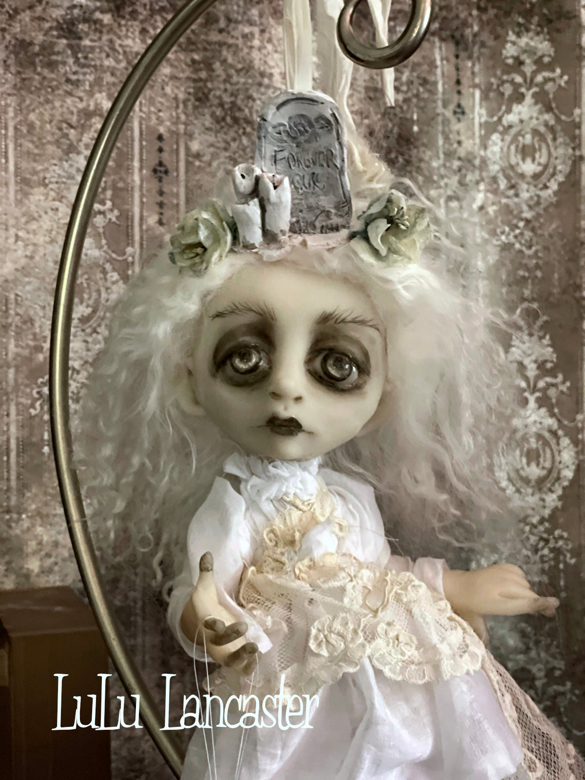 Forever Ours Graveyard Ghostie hanging Halloween Original LuLu Lancaster Art Dolls