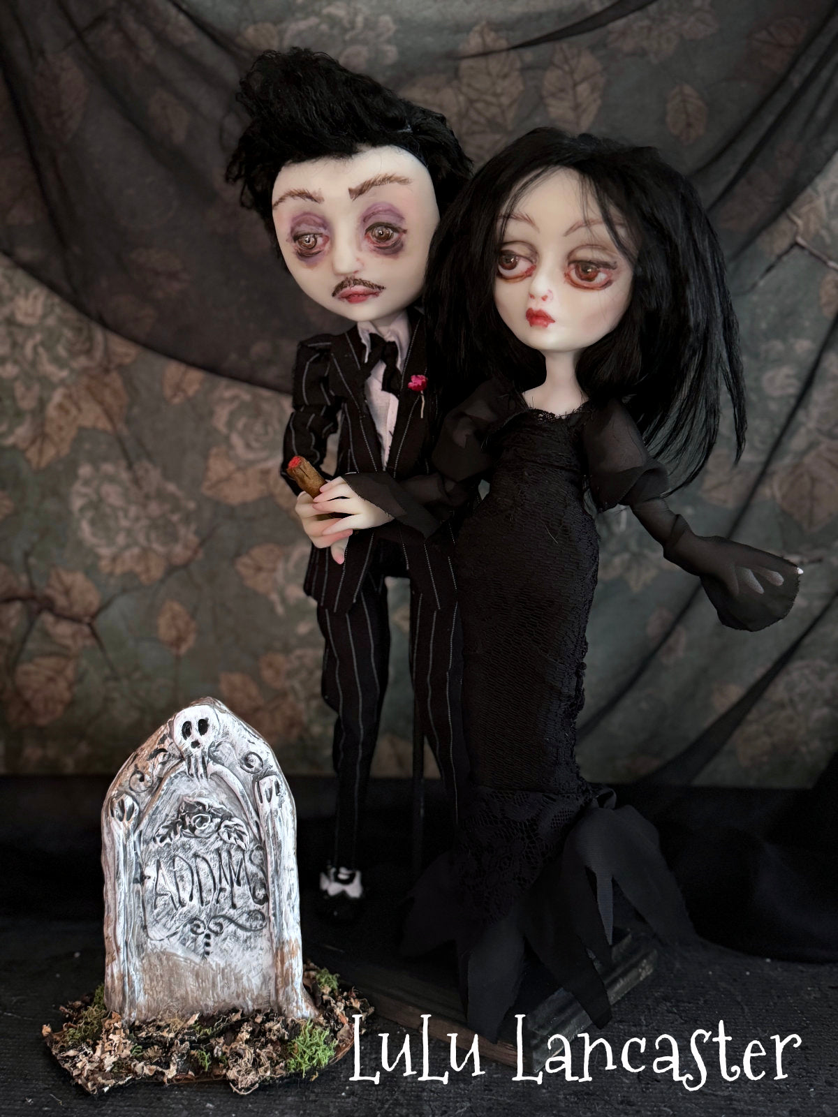 Gomez and Morticia a graveyard dance Original LuLu Lancaster Art Doll
