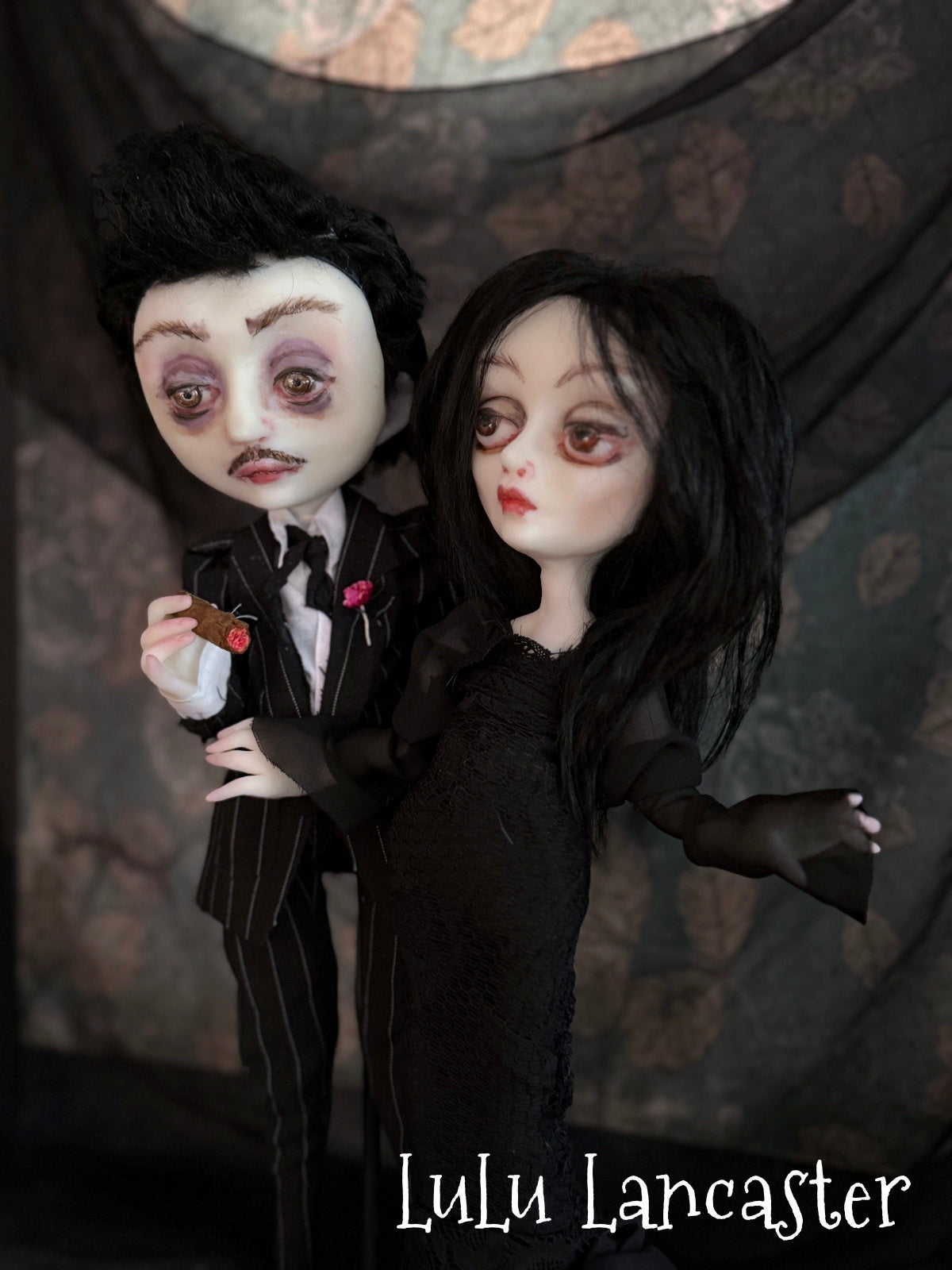 Gomez and Morticia a graveyard dance Original LuLu Lancaster Art Doll