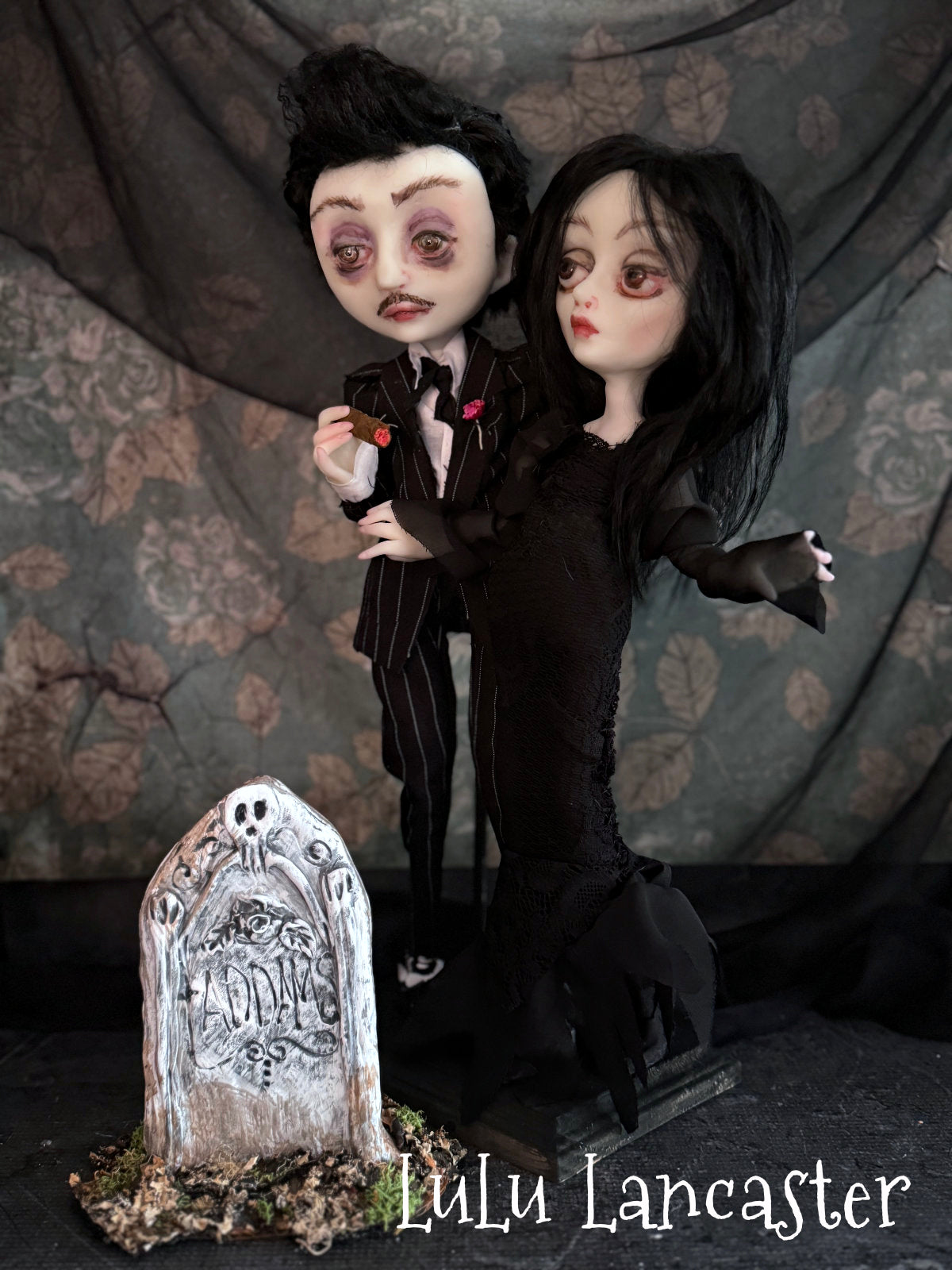 Gomez and Morticia a graveyard dance Original LuLu Lancaster Art Doll