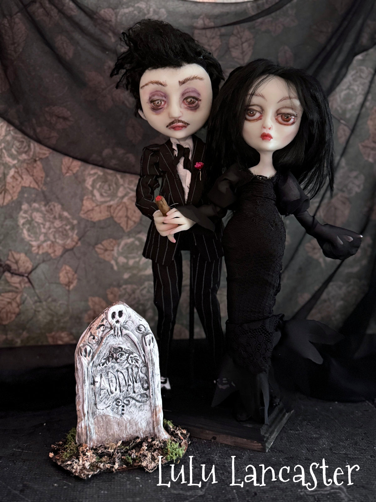 Gomez and Morticia a graveyard dance Original LuLu Lancaster Art Doll