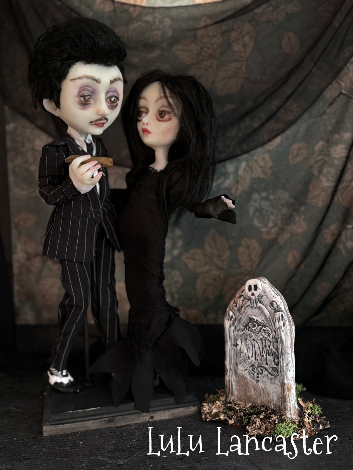 Gomez and Morticia a graveyard dance Original LuLu Lancaster Art Doll