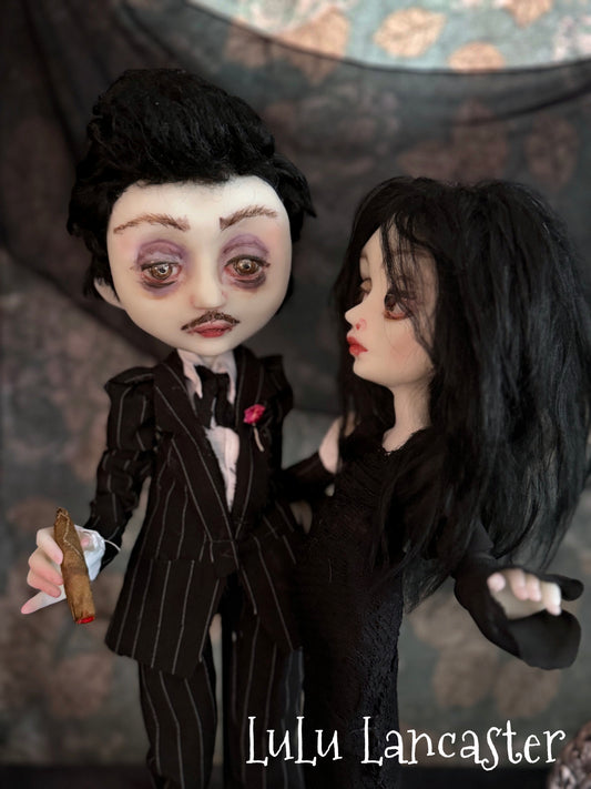 Gomez and Morticia a graveyard dance Original LuLu Lancaster Art Doll