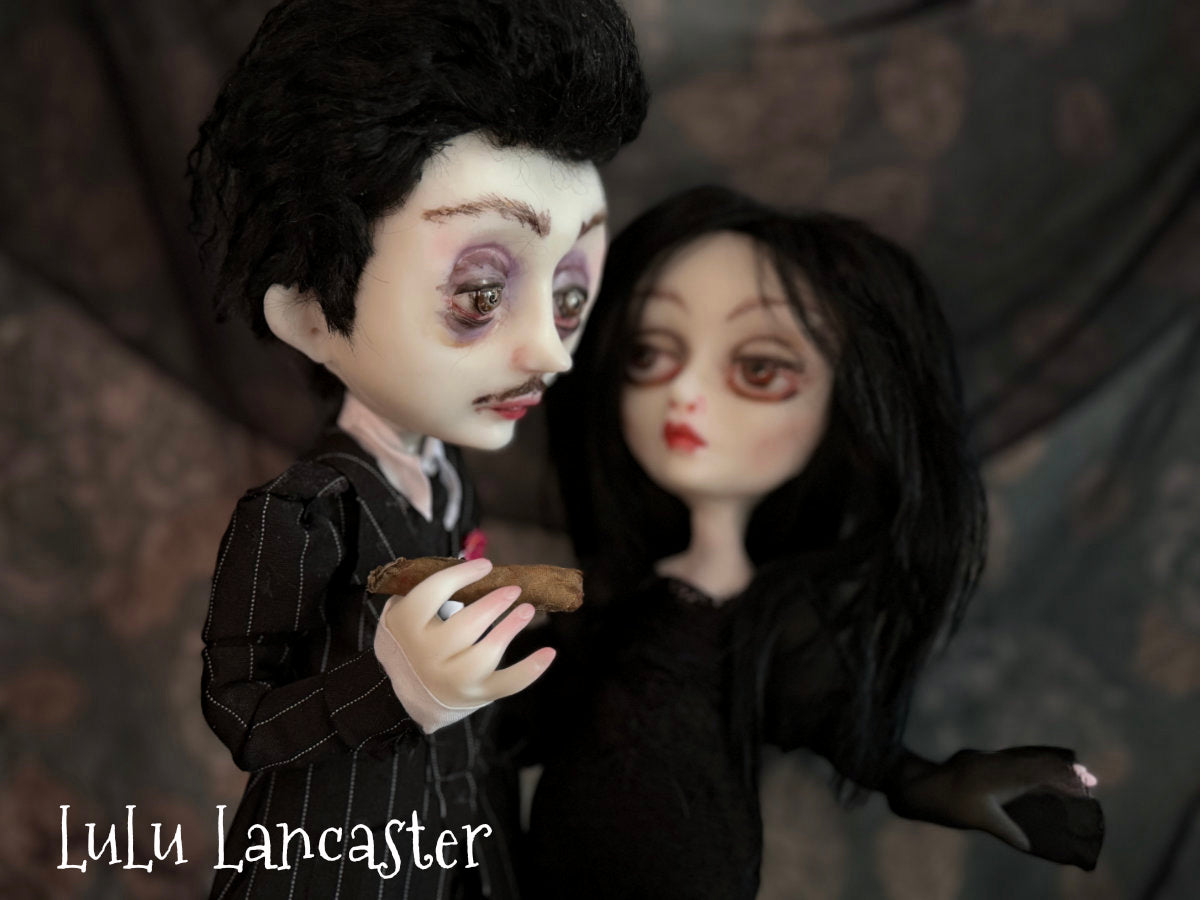 Gomez and Morticia a graveyard dance Original LuLu Lancaster Art Doll