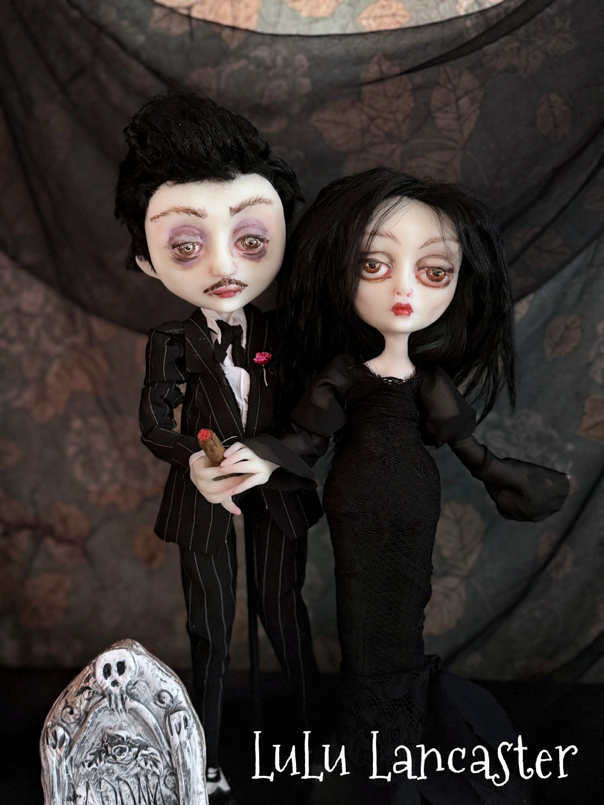 Gomez and Morticia a graveyard dance Original LuLu Lancaster Art Doll