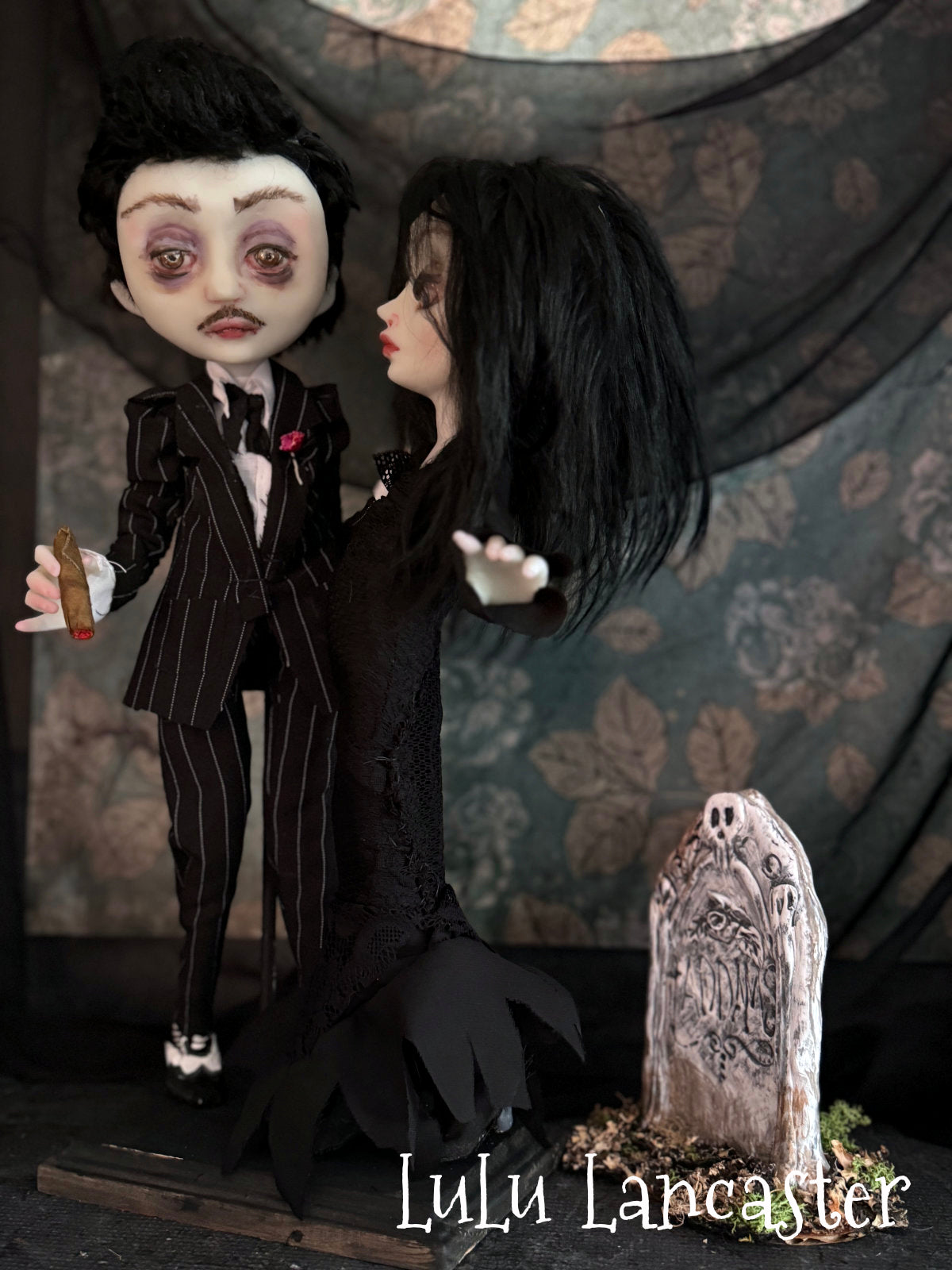Gomez and Morticia a graveyard dance Original LuLu Lancaster Art Doll