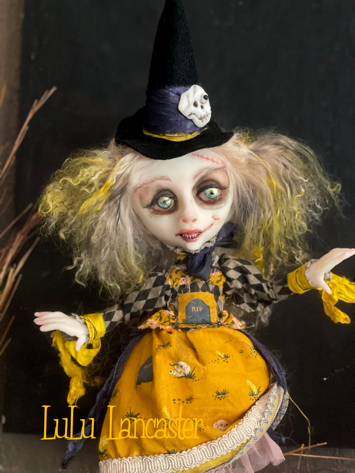 Gracie Ghoulia and scaredy cat Fig Original LuLu Lancaster Halloween Art Doll