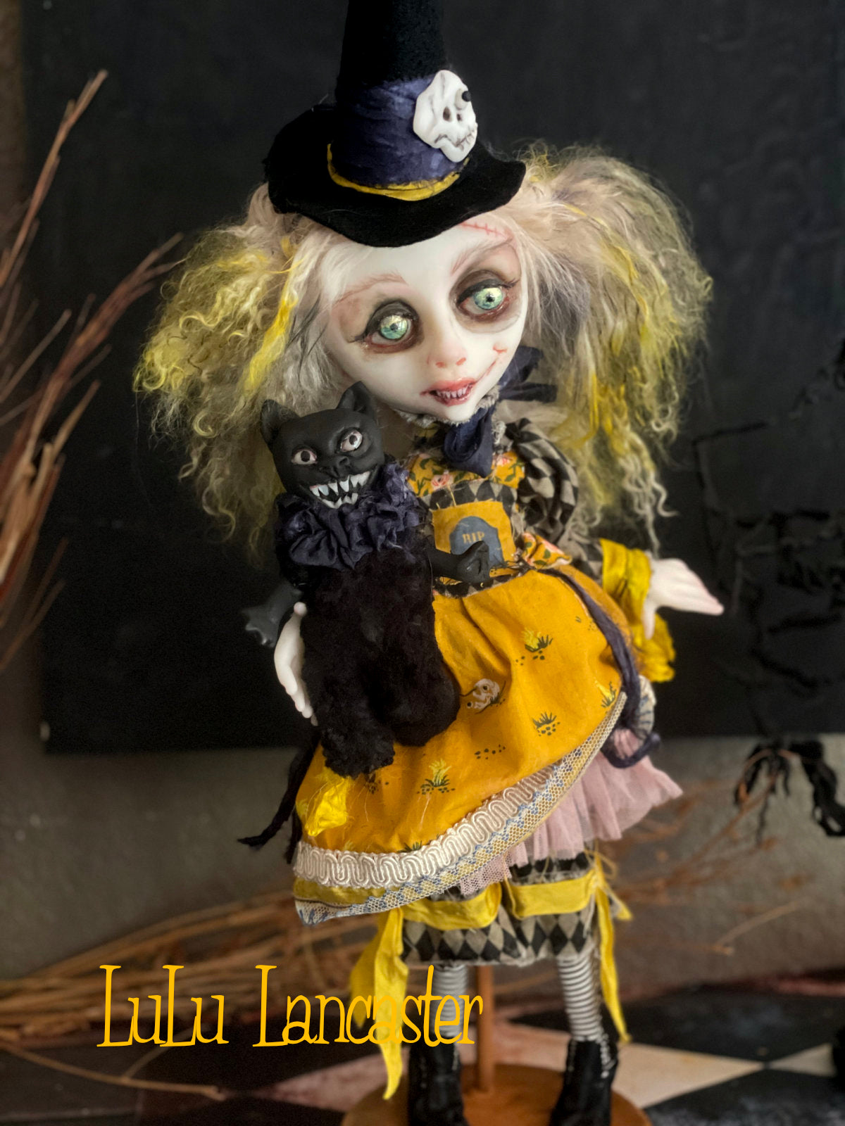 Gracie Ghoulia and scaredy cat Fig Original LuLu Lancaster Halloween Art Doll